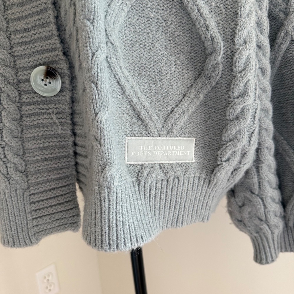 Official Taylor Swift Tortured Poets Gray Cable Knit Cardigan MD/LG Oversized - Picture 16 of 16